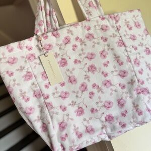 Loveshackfancy white and pink floral beach bag / tote new with tags